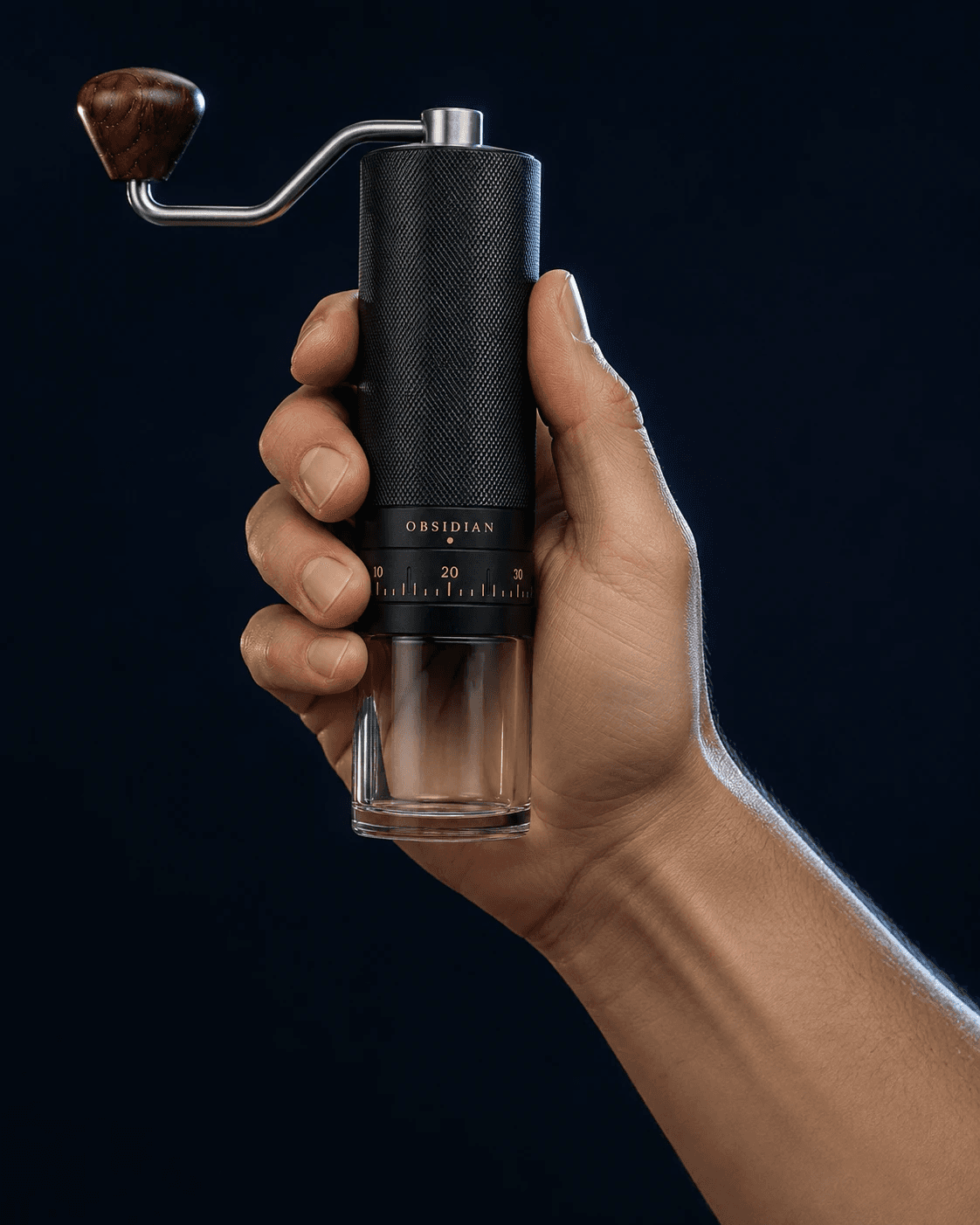 Directed in-hand Obsidian image showing product scale and control, after
