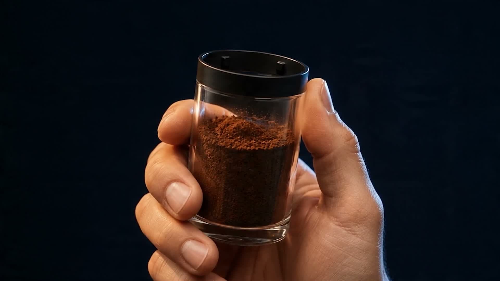 Desire beat: fresh coffee grounds collect in the clear cup